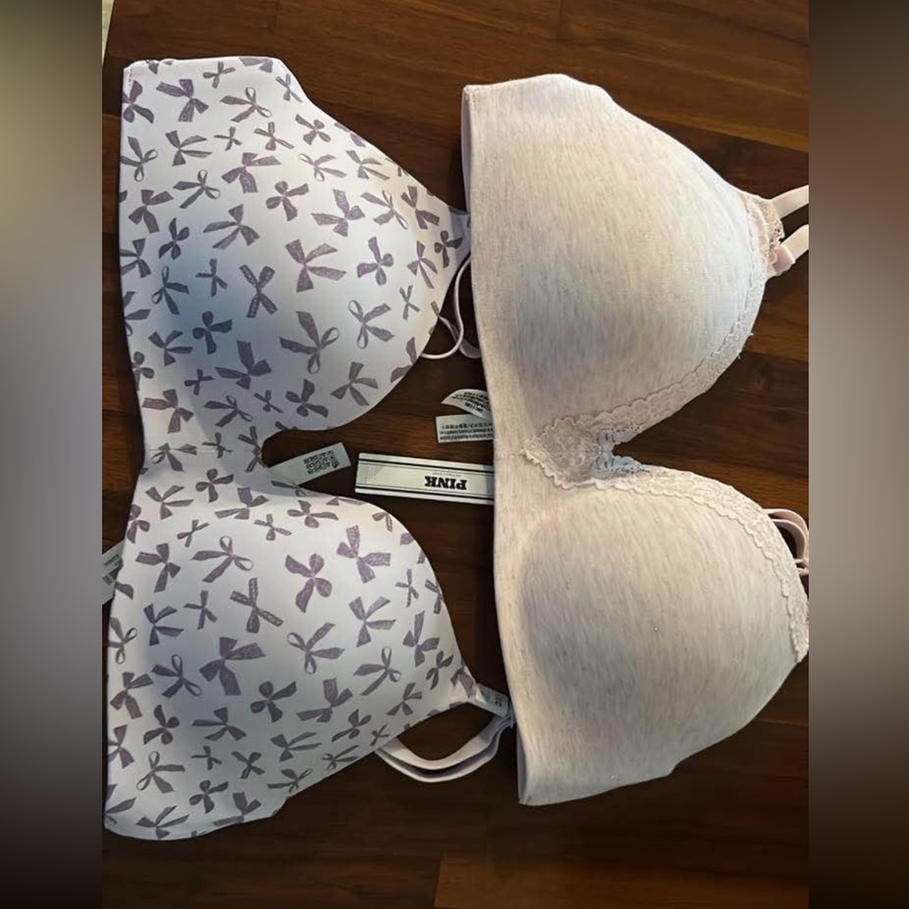 PINK Victoria's Secret Light Pink and Purple Bow Bras